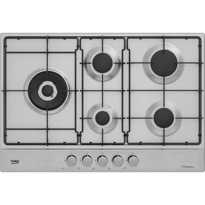 Beko HIAL75224SXE: Piano a Gas con PractiClean, 4 Bruciatori + 1 Wok, 75 cm. Colore del prodotto: Acciaio inox, Posizionamento dell'apparecchio: Da
