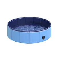 PawHut Piscina Pieghevole per Cani in Plastica con Bordo Stabile per Animali Domestici, Ø80 x 20 cm, Blu Aosom