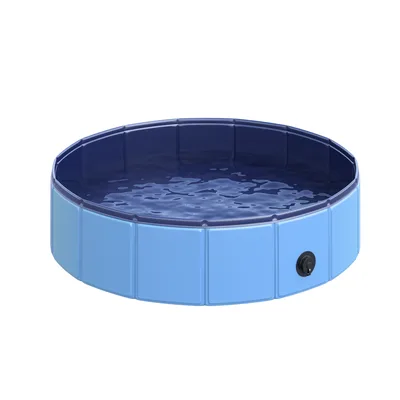 PawHut Piscina Pieghevole per Cani in Plastica con Bordo Stabile per Animali Domestici, Ø80 x 20 cm, Blu Aosom