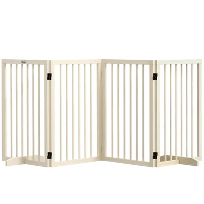 PawHut Cancelletto di Sicurezza Modulabile Pieghevole per Cani con Piede di Supporto, in Legno Massiccio, 206x35,5x76 cm, Color Legno Naturale   Aosom Italy
