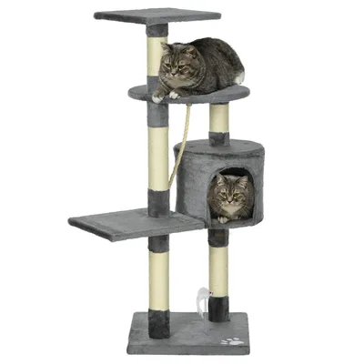 PawHut Rascador per Gatti Altezza 116 cm Albero per Gatti con Pali di Sisal Cuccia Piattaforme e Giocattoli Grigio Scuro   Aosom Italy