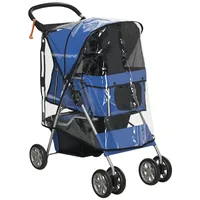 PawHut Passeggino Pieghevole per Cani Piccoli con Copertura Antipioggia, Ruote Girevoli e con Freni, 75x45x97 cm, Blu   Aosom Italy