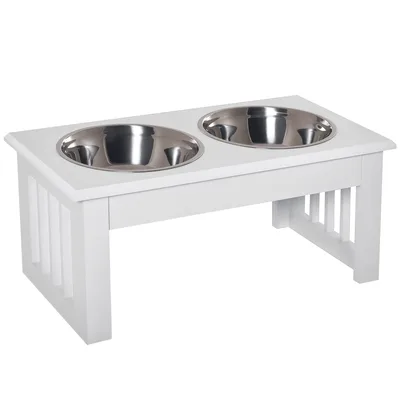 Pawhut Ciotola Rialzata per Cani in Acciaio Inossidabile, Base in Legno MDF, con 2 Piatti, 44x24x15cm Aosom