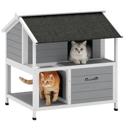 PawHut Cuccia per gatti da esterno, impermeabile, tetto apribile, legno di abete, 80 x 93 x 95 cm, Grigio   Aosom Italy