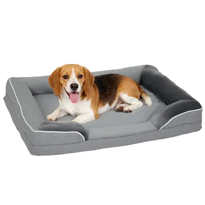 PawHut Letto per Cani Taglia Media Letto per Gatti con Base Antiscivolo Fodera Rimovibile e Lavabile 91,5x68,5x16,5 cm Grigio   Aosom Italy