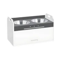 PawHut Ciotola rialzata per cani con armadietto, 2 ciotole con anelli antiscivolo, 60 x 30 x 35,5 cm, Bianco   Aosom Italy