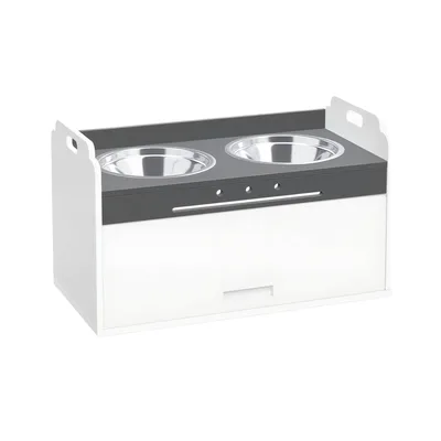 PawHut Ciotola rialzata per cani con armadietto, 2 ciotole con anelli antiscivolo, 60 x 30 x 35,5 cm, Bianco   Aosom Italy