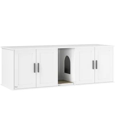 PawHut Mobile per lettiera con porta e divisorio per gatti grandi 145 x 49 x 51 cm Bianco   Aosom Italy