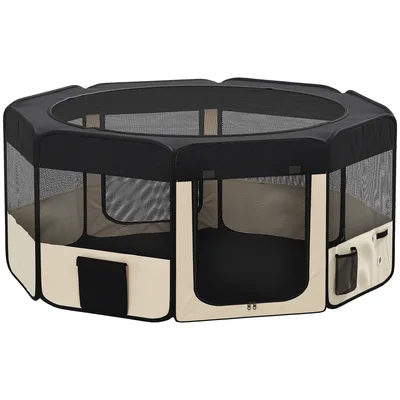 PawHut Parco Pieghevole per Cani e Gatti Recinto Portatile per Piccoli Animali Impermeabile in Tessuto Oxford Ø90x41 cm Nero   Aosom Italy