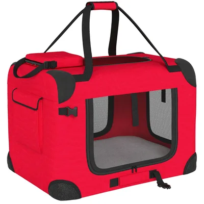 PawHut Trasportino per Cani Pieghevole 60x41,5x41 cm con Finestre in Rete Cuscino Morbido e 2 Maniglie per Cani Miniatura e Gatti Rosso   Aosom Italy