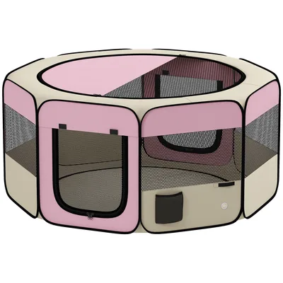 PawHut Recinto Pieghevole per Cani e Gatti, Recinto Portatile per Piccoli Animali Impermeabile in Tessuto Oxford Ø120x58cm Rosa   Aosom Italy