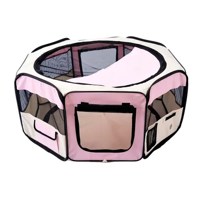 PawHut Recinto Pieghevole per Cani e Gatti, Portatile per Piccoli Animali Impermeabile in Tessuto Oxford Ø90x41 cm Rosa   Aosom Italy