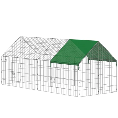 PawHut Gabbia per Conigli e Galline da Esterno e Interno con Protezione Parasole e Griglia Metallica, per Animali Piccoli, Anatre, Galline, 180x75x75 cm, Verde   Aosom Italy
