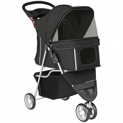 PawHut Passeggino per Cani Pieghevole con Portabicchieri e Cestello, in Acciaio e Tessuto Oxford, 77x44x102 cm, Nero   Aosom Italy