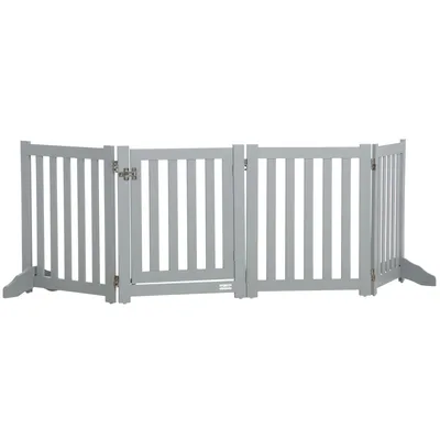 PawHut Barriera per cani pieghevole a 4 pannelli con porta, 205x60 cm, grigio   Aosom Italy
