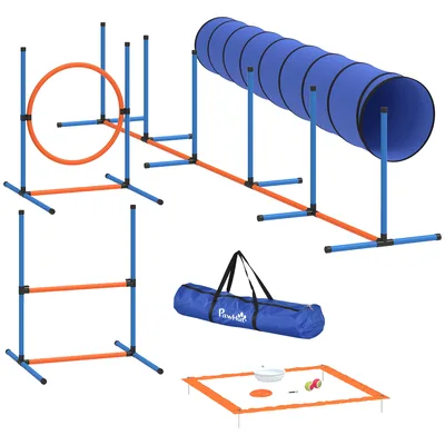 PawHut Set agility per cani da 8 pezzi con tunnel, slalom, ostacoli e anello da salto   Aosom Italy