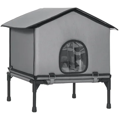 PawHut Casetta pieghevole per gatti con cuscino e lettino rialzato, 62x58,5x60 cm, Grigio   Aosom Italy