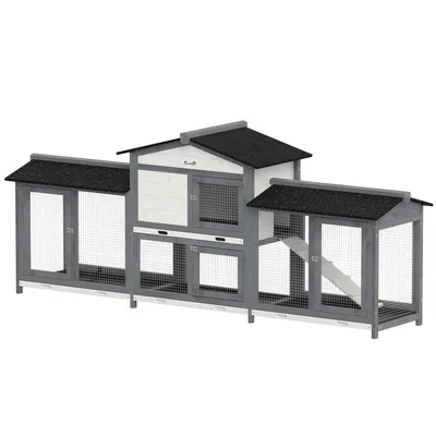 PawHut Conigliera a 2 piani in legno con recinto e vassoio estraibile, 230x53x93,5 cm   Aosom Italy