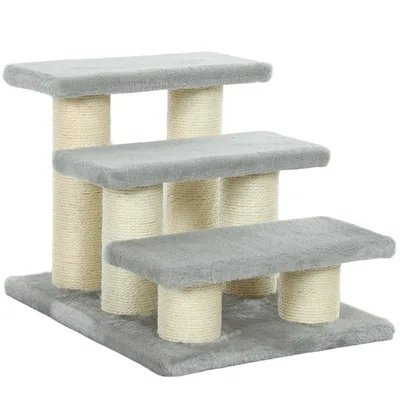 PawHut Scala per Cani e Gatti a 3 Gradini, Altezza 34 cm, Grigio   Aosom Italy