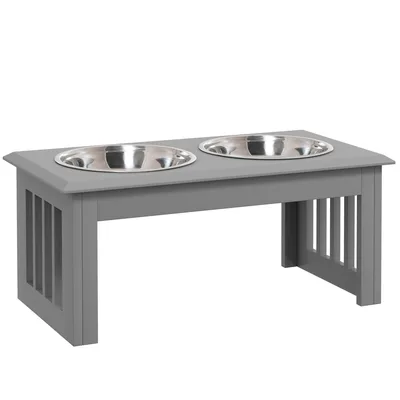 PawHut Ciotola rialzata per cani con 2 ciotole rimovibili, 58,4x30,5x25,4 cm, Grigio   Aosom Italy