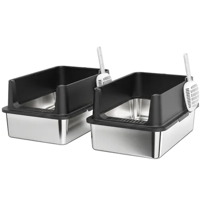 PawHut Set 2 lettiere XL semichiuse con bordo alto e 2 palette, 60x40x30 cm   Aosom Italy