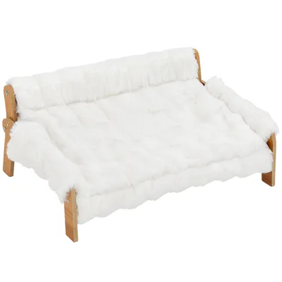 PawHut Brandina per Cani e Gatti Rialzata in Peluche, Copertura Rimovibile, Piedini Antiscivolo, Stile Divano, Bianco   Aosom Italy