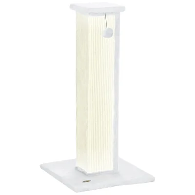 PawHut Tiragraffi per gatti con palo in sisal, palla sospesa e base stabile, 41x41x81 cm, Bianco e Crema   Aosom Italy