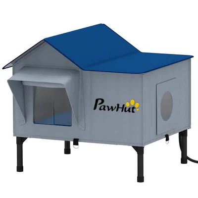 PawHut Cuccia Riscaldata da Esterno per Gatti Impermeabile 51x41x55 cm, Grigio Chiaro   Aosom Italy