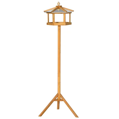 PawHut Casa per uccelli in legno con piedistallo, mangiatoia e tetto inclinato, Ø57,7x153 cm, legno   Aosom Italy