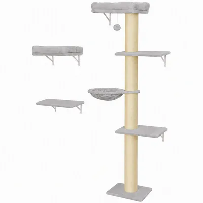 PawHut Parete da Arrampicata per Gatti 3 Pezzi con Tiragraffi, Piattaforme e Amaca   Aosom Italy