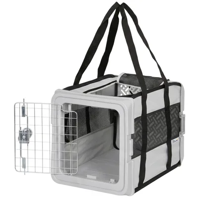 PawHut Trasportino Morbido Pieghevole per Cani e Gatti con Base Rigida, 49,5x34x35,5 cm, Grigio   Aosom Italy