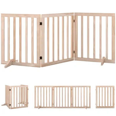 PawHut Cancelletto per Cani Pieghevole a 3 Pannelli con 2 Piedini di Supporto, per Cani di Taglia Piccola, Color Legno   Aosom Italy