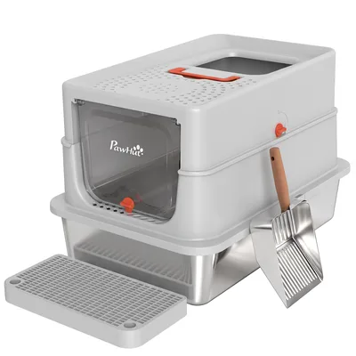 PawHut Lettiera per Gatti in Acciaio Inox, Chiusa Antiodore, XXL, Grigio Chiaro   Aosom Italy