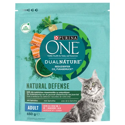 Prezzo speciale! 2 x 450 g / 650 g / 750 g Purina ONE - 2 x 650 g Dual Nature Salmone con Spirulina
