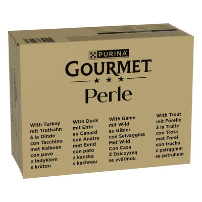 Megapack risparmio! Gourmet Perle 96 x 85 g - Trota, Tacchino, Anatra, Selvaggina in Gelatina