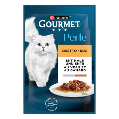 Gourmet Perle 26 x 85 g Alimento umido per gatti - Duetto di Carne con Vitello & Anatra