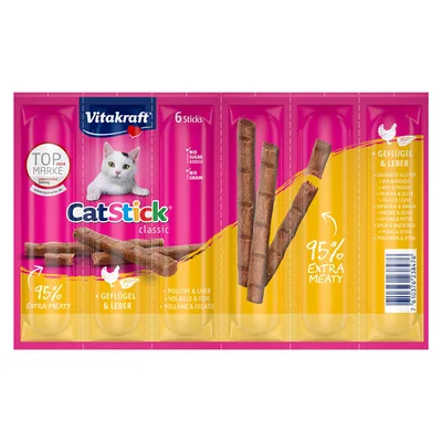 Multipack risparmio! 48 x 6 g Vitakraft Cat Stick Mini  - Pollo & Fegato
