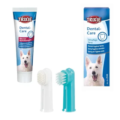 Trixie  Dentifricio al gusto di manzo - Set %: Dentifricio al gusto di manzo 100 g, spazzolino da massaggio, spray per la cura dei denti 50 ml