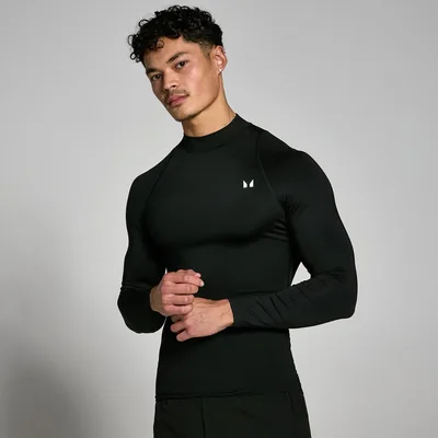 T-shirt sportiva aderente a maniche lunghe con collo alto MP da uomo - Nera - XXS